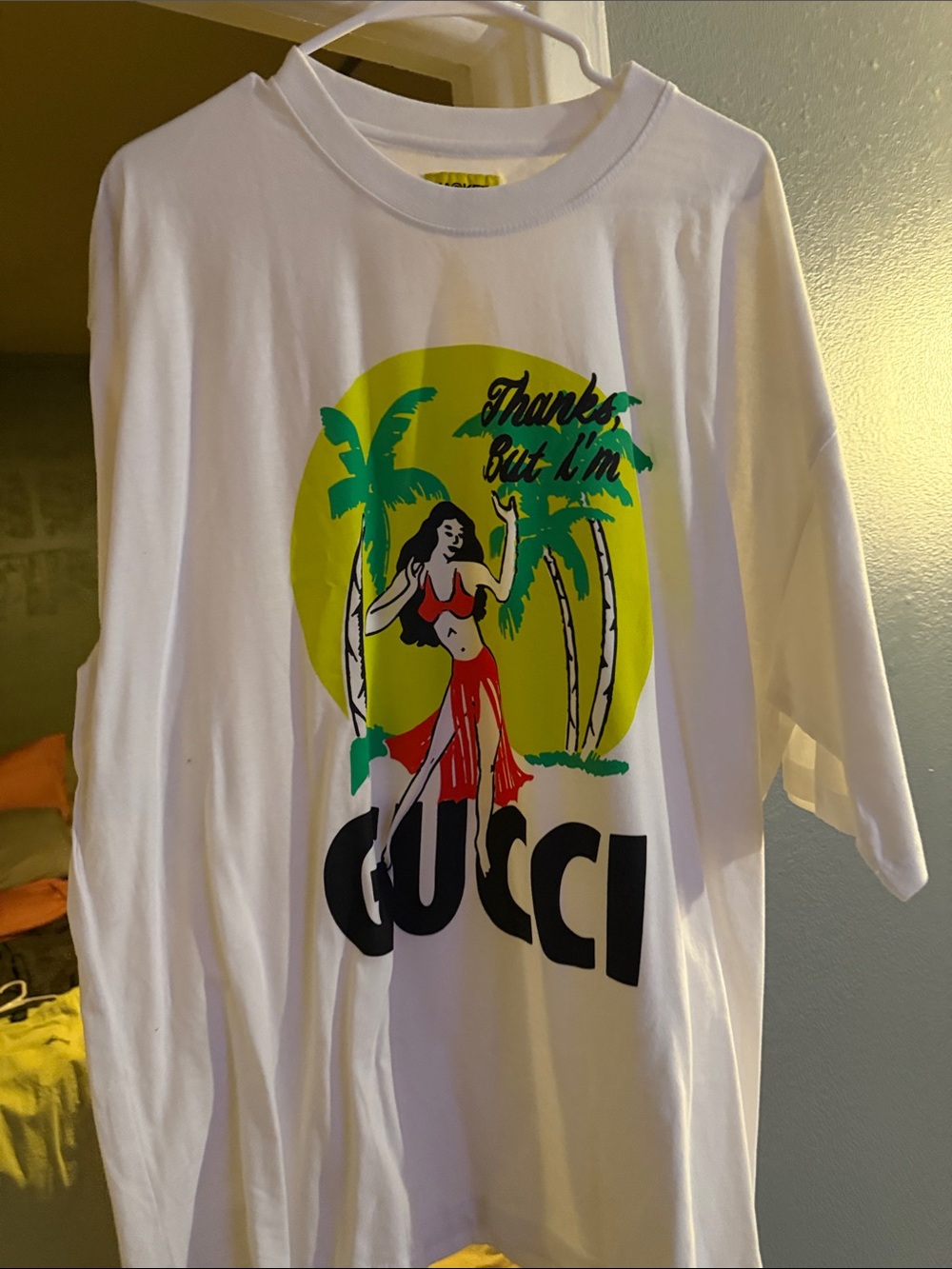 Gucci White Graphic Short Sleeve Tee with Tropical Motif